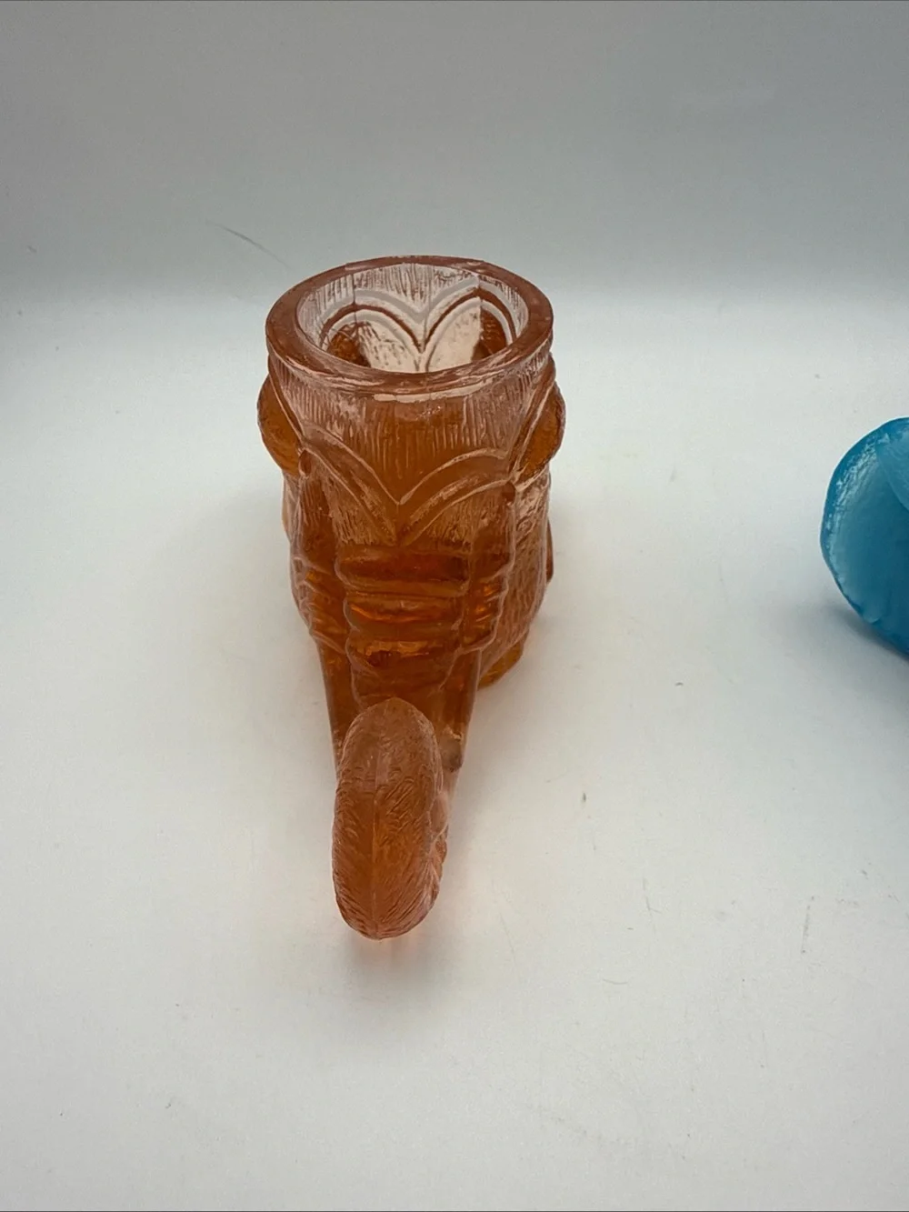 Pair 2 Boyds Glass Elephant Head Toothpick Jewelry Holder Slag Blue & Clear Pink